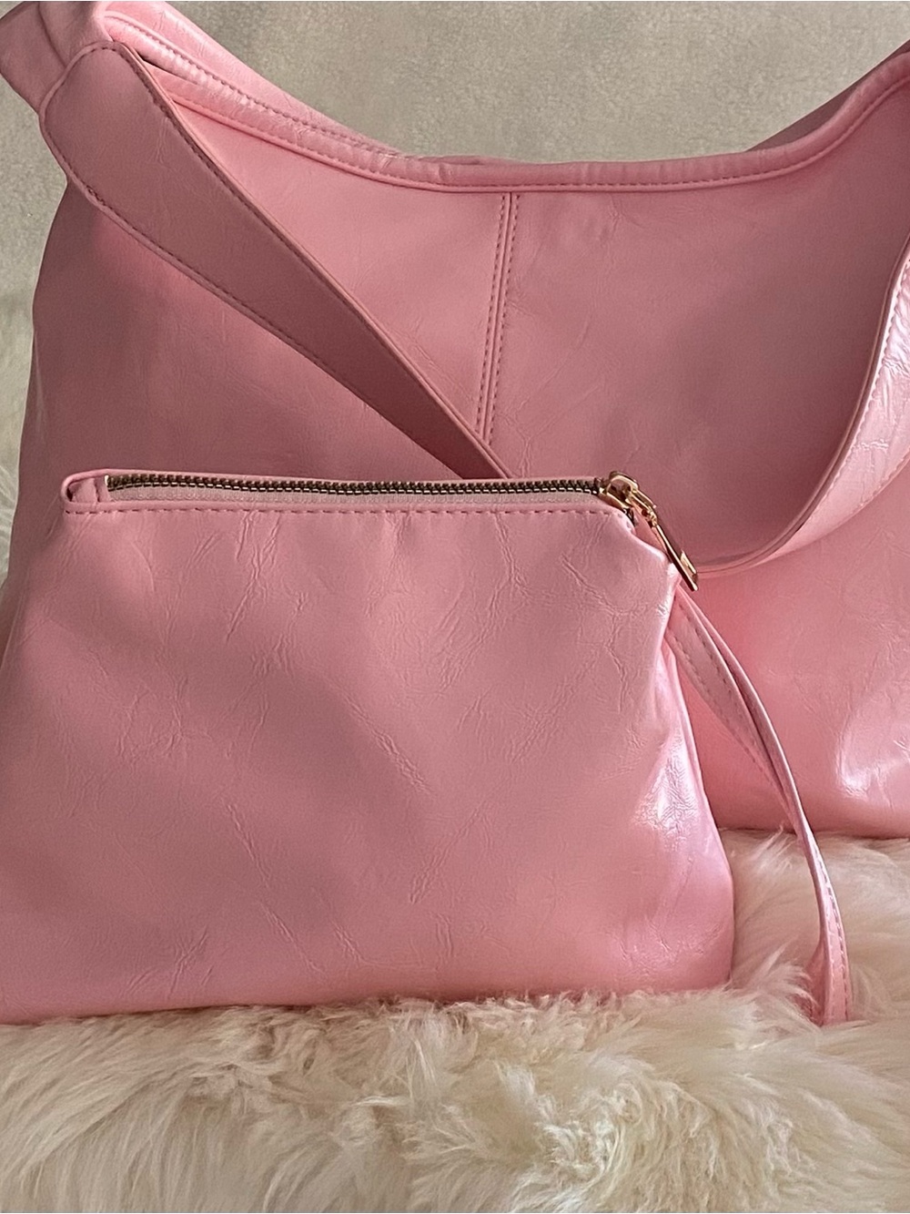 Pink Women's Shoulder Bag with Removable Pouch